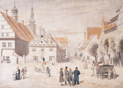 De markt van Greifswald door Caspar David Friedrich